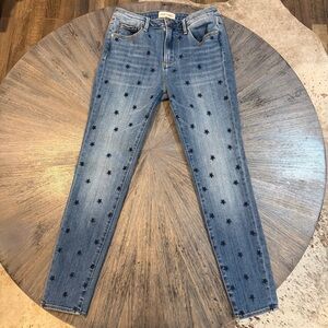 Driftwood Jackie High-Rise Straight Leg Jeans Star Embroidery Size 27